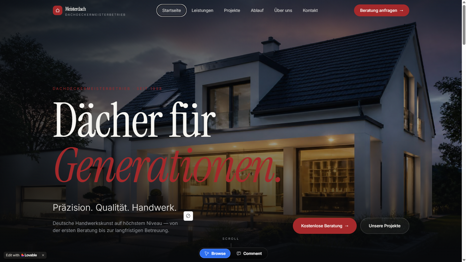 RheinDach Meisterbetrieb — Kundenprojekt · Handwerk · Dachdecker
